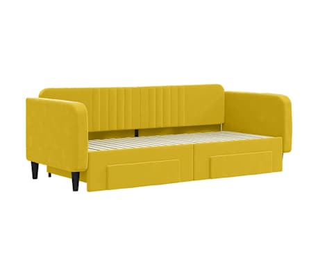 vidaXL Slaapbank met onderschuifbed en lades 90x200 cm fluweel geel