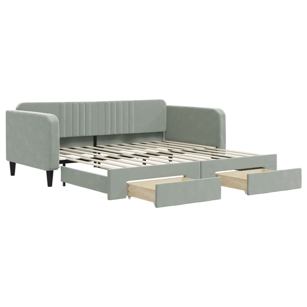 vidaXL Slaapbank onderschuifbed en lades 100x200 cm fluweel lichtgrijs