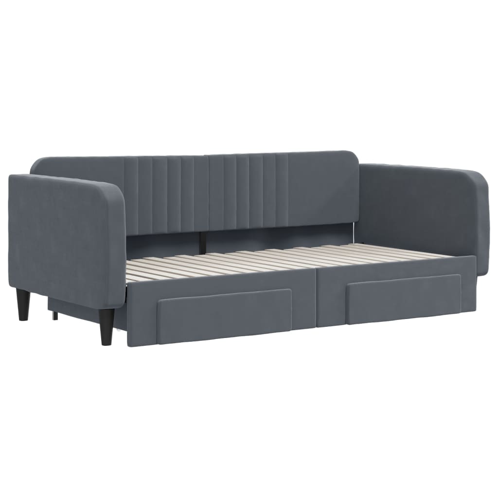 vidaXL Slaapbank onderschuifbed en lades 90x190 cm fluweel donkergrijs afbeelding