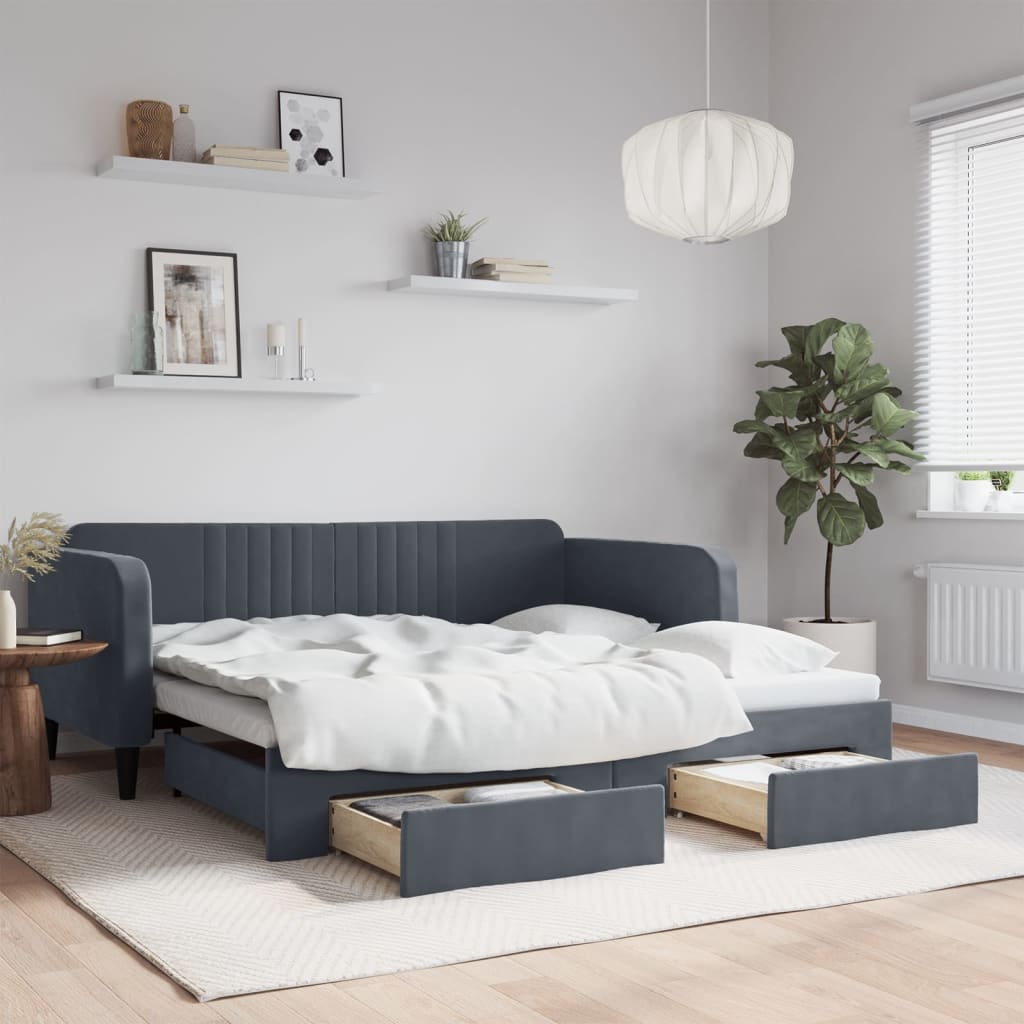 vidaXL daybed med udtræk og skuffer 90x190 cm velour mørkegrå