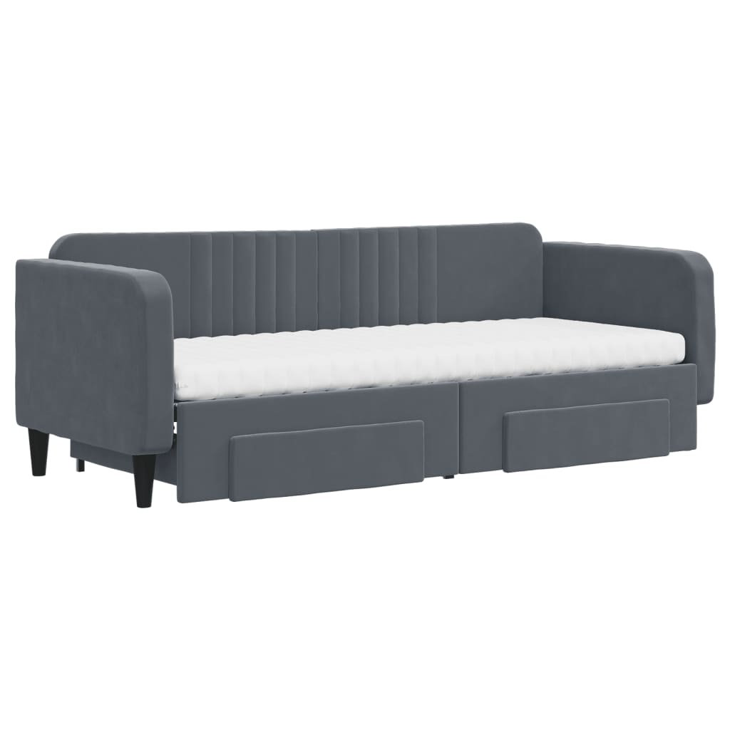 vidaXL Slaapbank onderschuifbed en lades 80x200 cm fluweel donkergrijs afbeelding