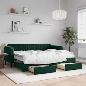 Izvlečna dnevna postelja s predali temno zelena 80x200 cm žamet