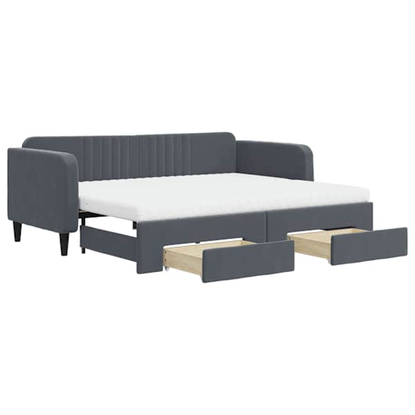 vidaXL diivanvoodi v&auml;ljat&otilde;mmatav/sahtlitega tumehall 90x200 cm, samet
