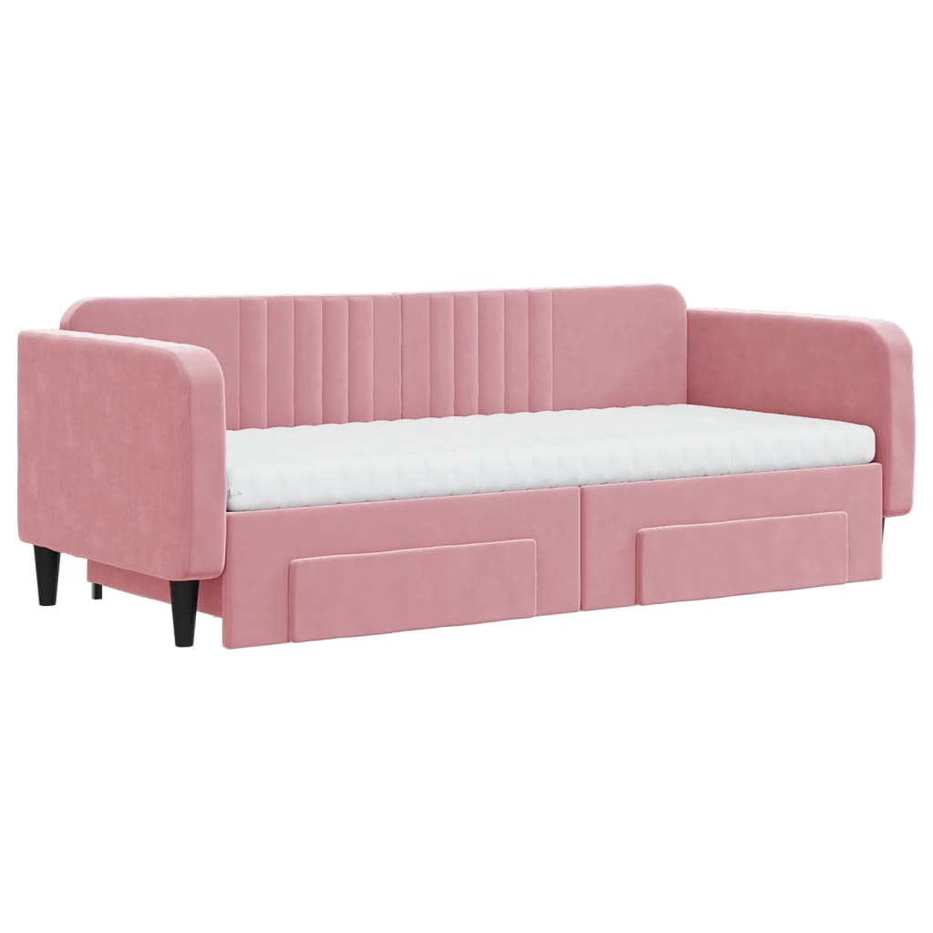 vidaXL Slaapbank met onderschuifbed en lades 90x200 cm fluweel roze afbeelding