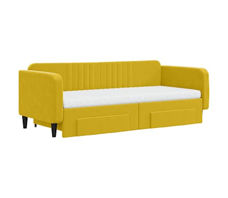 vidaXL Lit de jour avec gigogne et tiroirs jaune 90x200 cm velours