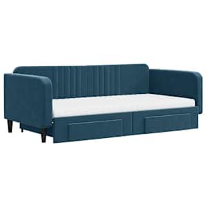 Válenda s přistýlkou a zásuvkami modrá 100 x 200 cm samet - obrázek 3