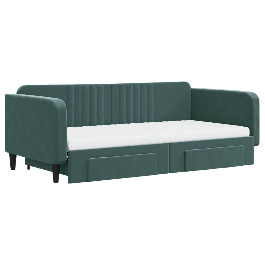 vidaXL Slaapbank onderschuifbed lades 100x200 cm fluweel donkergroen afbeelding