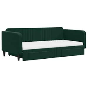 vidaXL V&aacute;lenda s přist&yacute;lkou a z&aacute;suvkami tmavě zelen&aacute; 100x200 cm samet