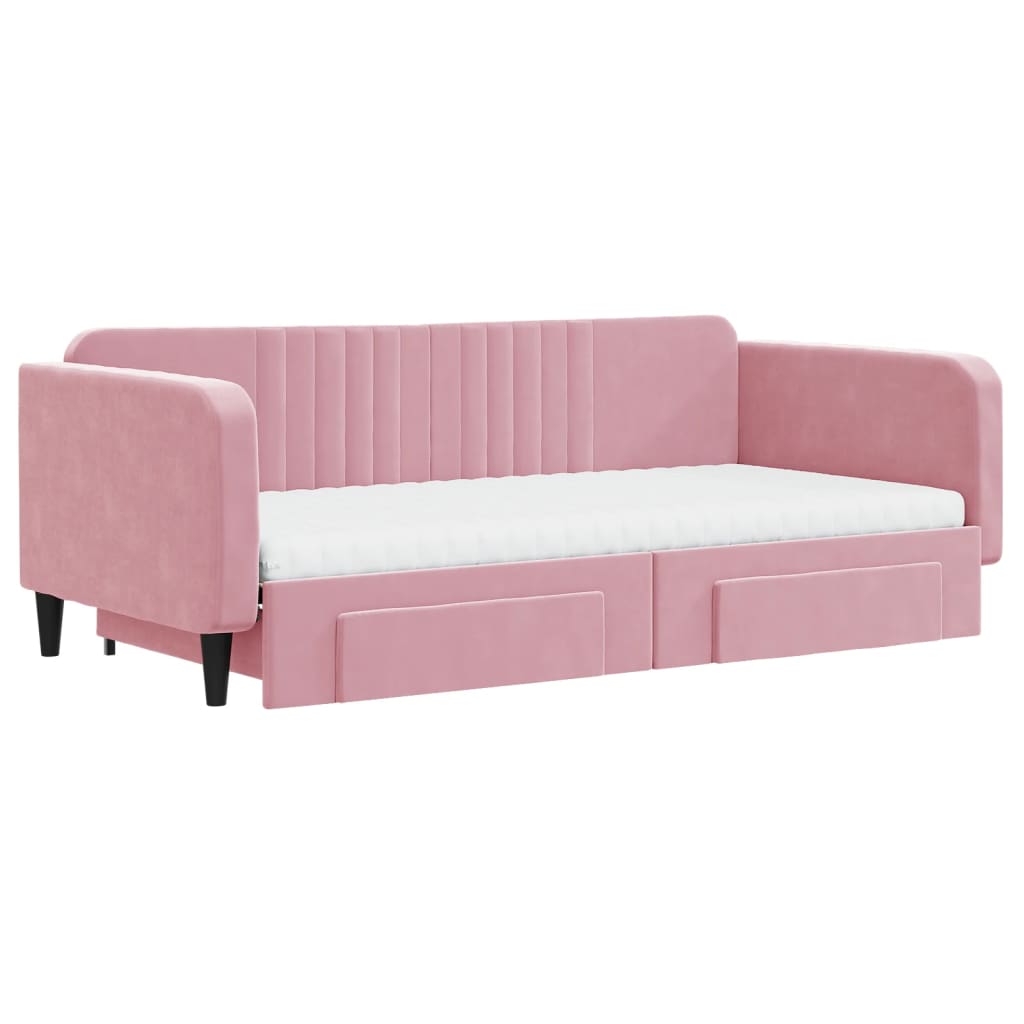 vidaXL Sofá-cama com gavetão e gavetas 100x200 cm veludo rosa