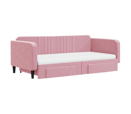 vidaXL Sofá-cama com gavetão e gavetas 100x200 cm veludo rosa