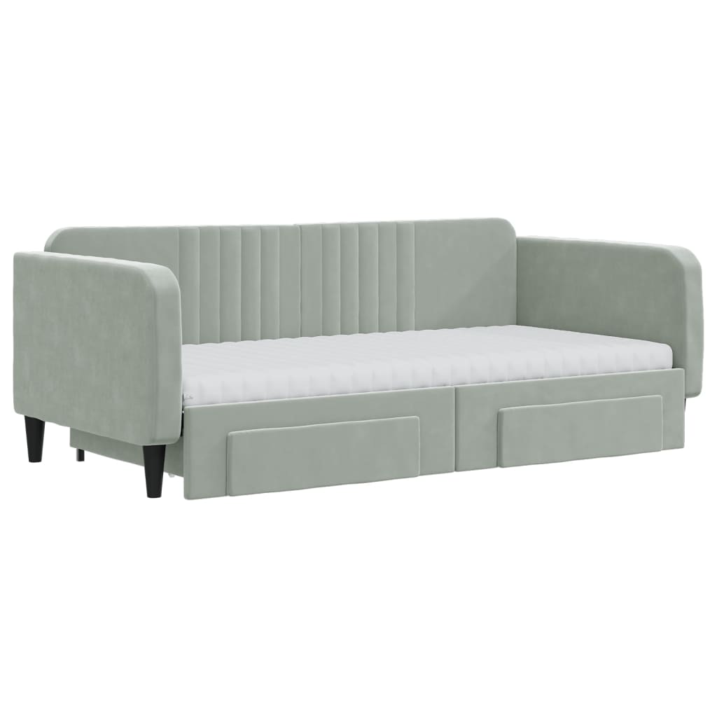 vidaXL Slaapbank onderschuifbed en lades 90x190 cm fluweel lichtgrijs afbeelding