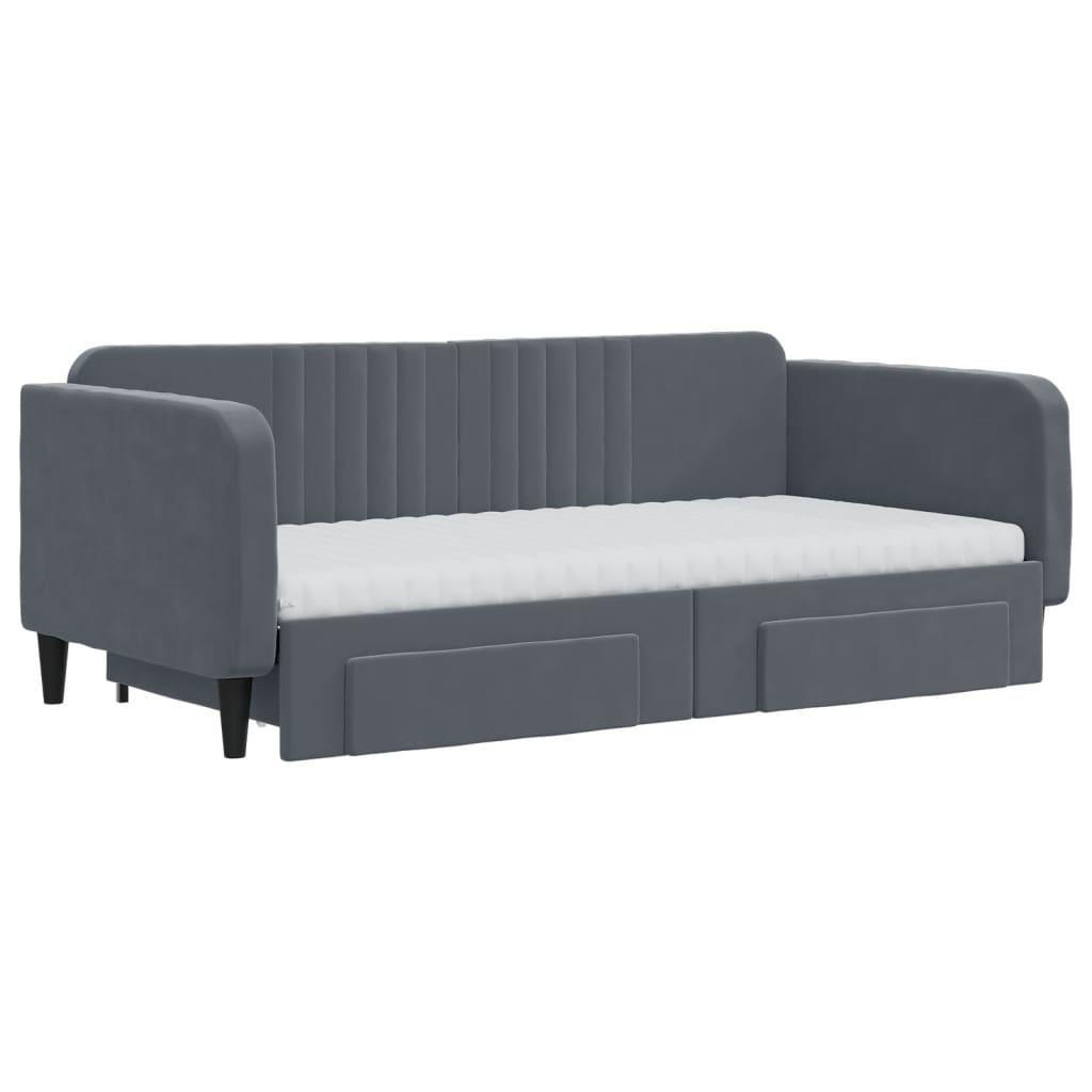vidaXL Slaapbank onderschuifbed en lades 90x190 cm fluweel donkergrijs afbeelding