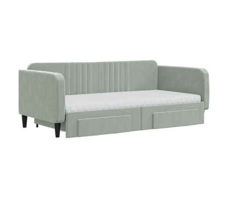 vidaXL Daybed with Trundle and Drawers Light Grey 90x190 cm Velvet