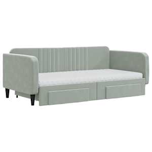 vidaXL Daybed with Trundle and Drawers Light Grey 90x190 cm Velvet