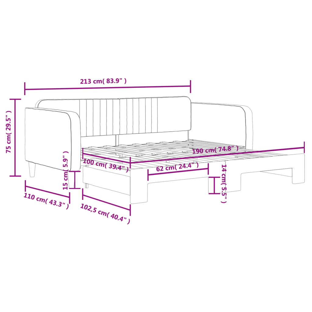Day Bed Upholstered Sleeper Sofa Bed for Bedroom Living Room Velvet vidaXL - Picture 9 of 12