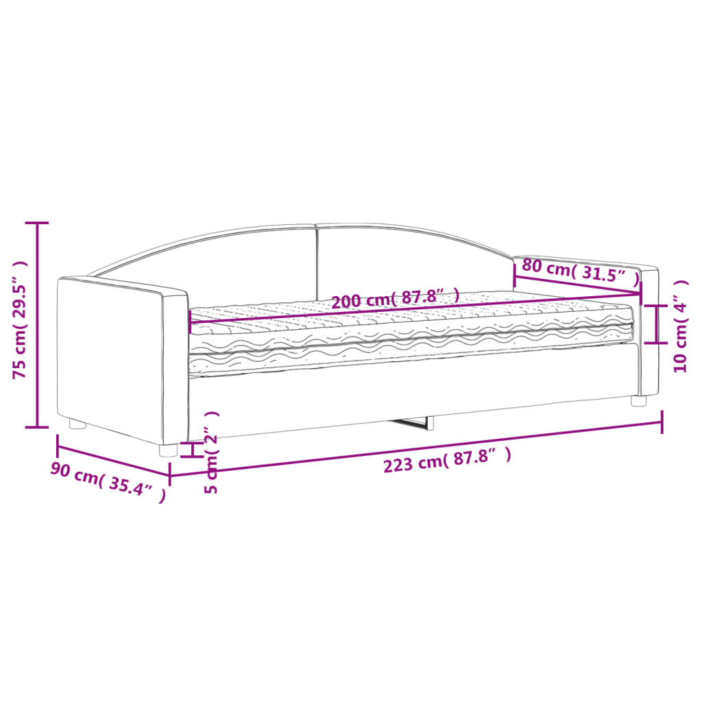 Sofa z materacem do spania, kolor taupe, 80x200 cm, tkanina