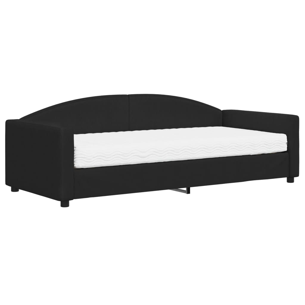 vidaXL Pat de zi cu saltea, negru, 90x200 cm, textil