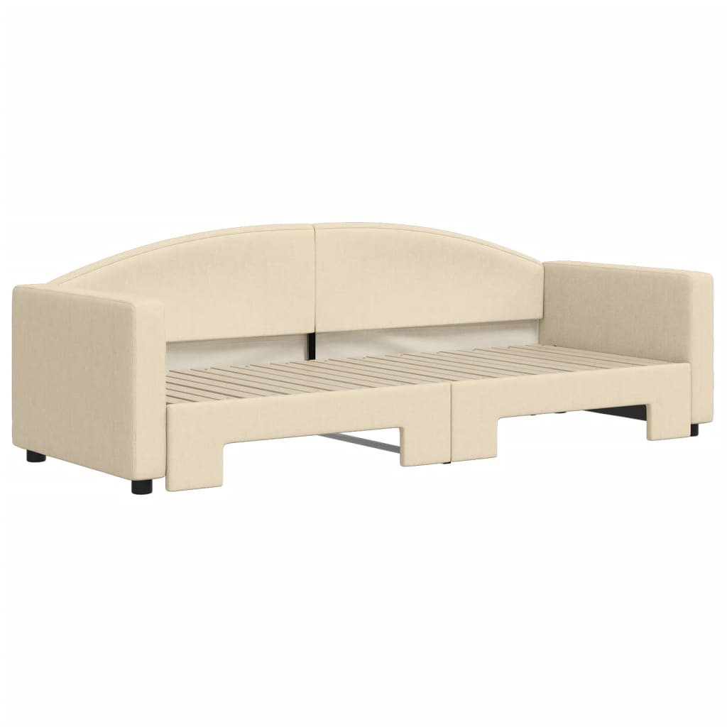 vidaXL Slaapbank met onderschuifbed 80x200 cm stof crèmekleurig afbeelding
