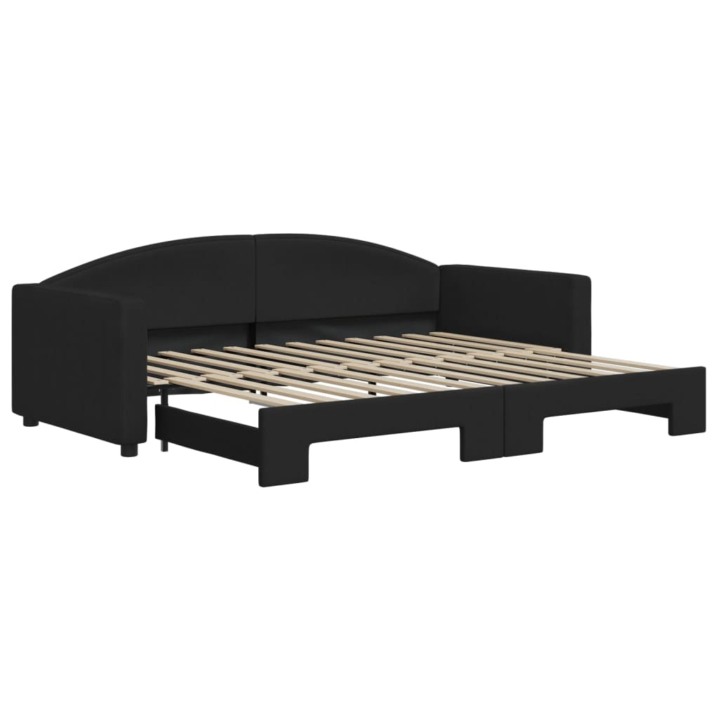 vidaXL Pat de zi cu extensie, negru, 90x200 cm, textil