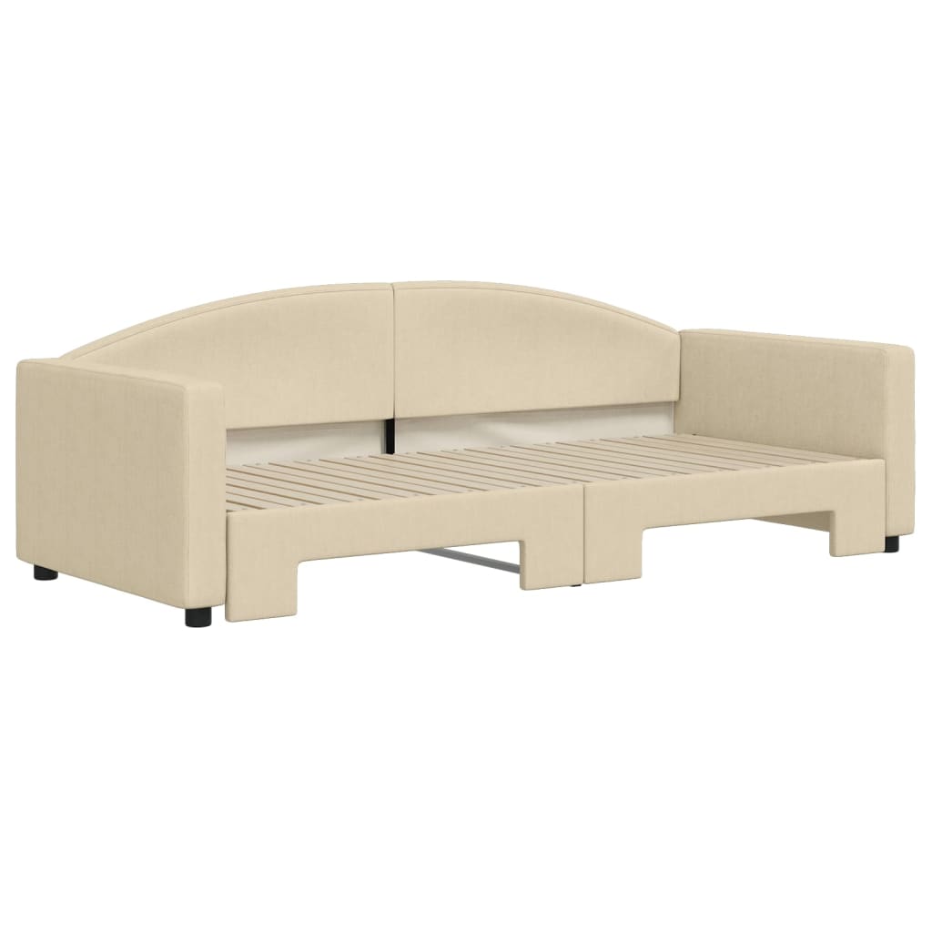 vidaXL Slaapbank met onderschuifbed 90x200 cm stof crèmekleurig afbeelding
