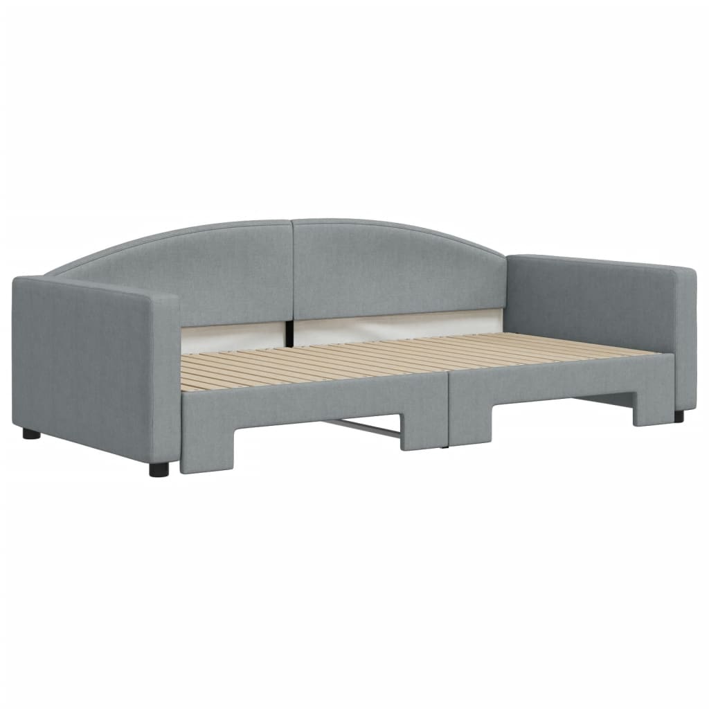 vidaXL Slaapbank met onderschuifbed 100x200 cm stof lichtgrijs grijs, foto 2
