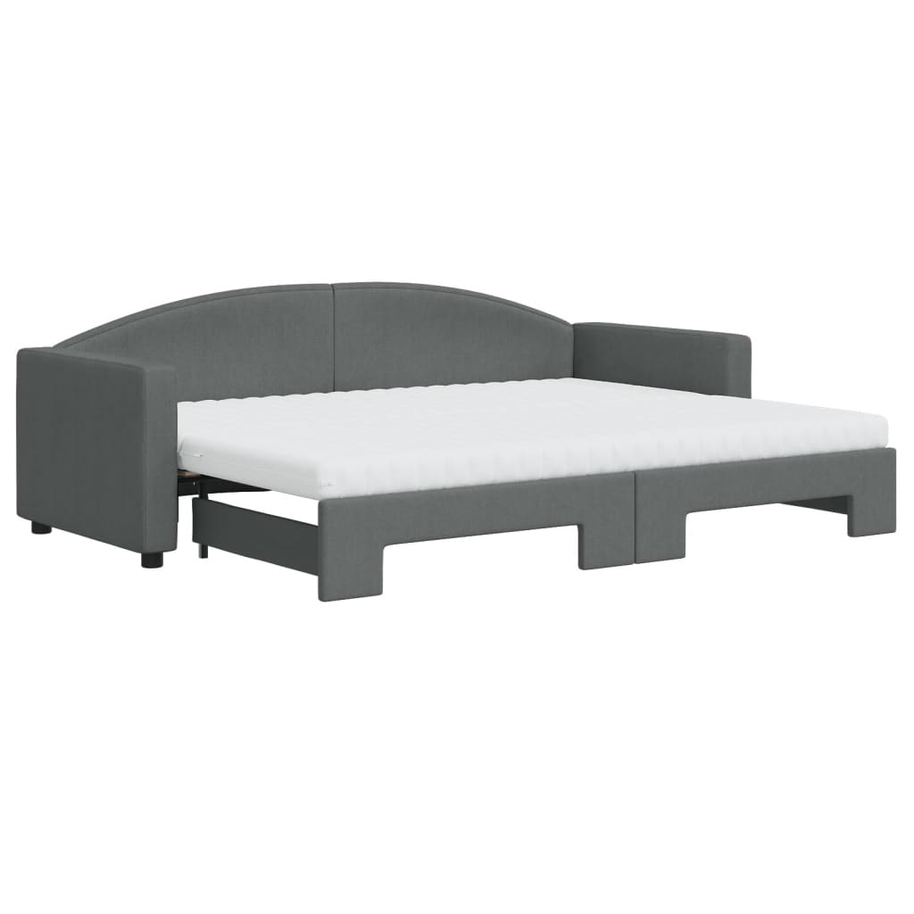 vidaXL Slaapbank onderschuifbed matrassen 80x200 cm stof donkergrijs grijs, foto 3