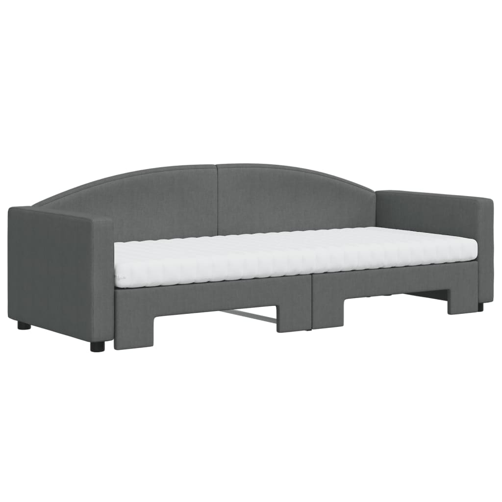 vidaXL Slaapbank onderschuifbed matrassen 80x200 cm stof donkergrijs grijs, foto 2