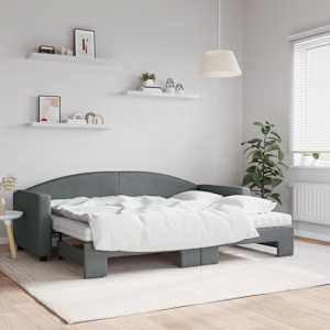 Izvlečna dnevna postelja z vzmetnico tem. siva 80x200 cm blago
