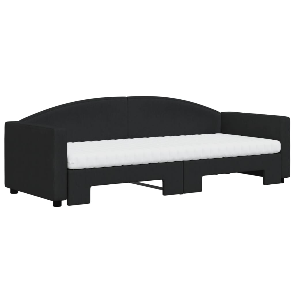 vidaXL Slaapbank met onderschuifbed en matrassen 80x200 cm stof zwart afbeelding