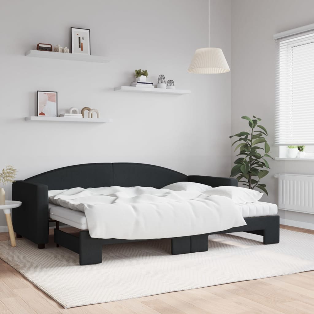 vidaXL daybed med udtræk og madras 80x200 cm stof sort