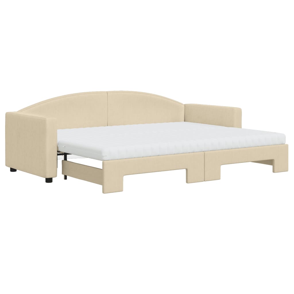 vidaXL Slaapbank met onderschuifbed en matrassen 80x200 cm stof crème, foto 3