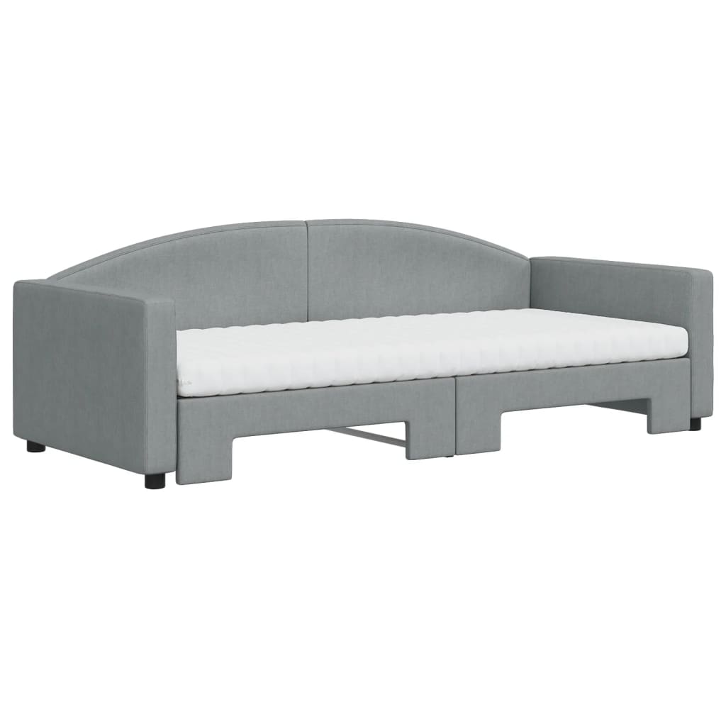 vidaXL Slaapbank onderschuifbed en matrassen 90x200 cm stof lichtgrijs afbeelding