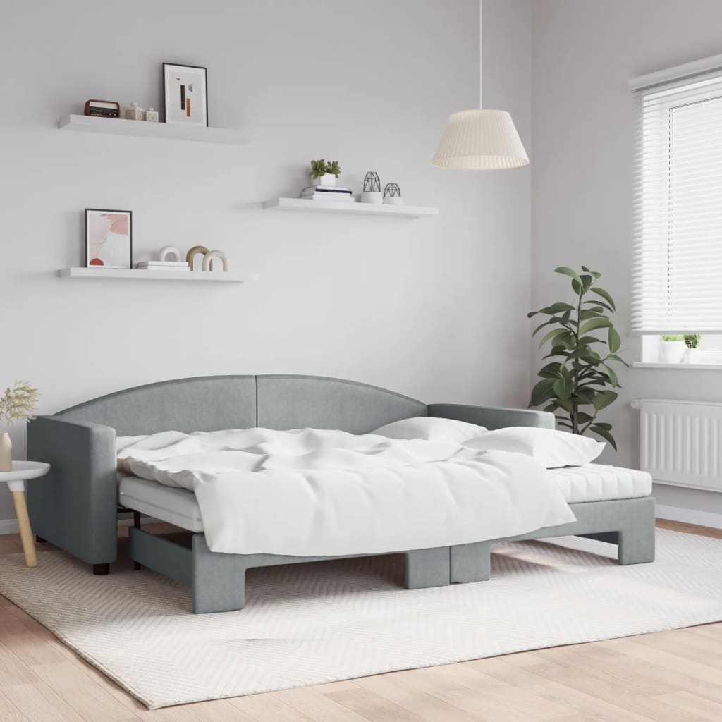 vidaXL daybed med udtræk og madras 90x200 cm stof lysegrå