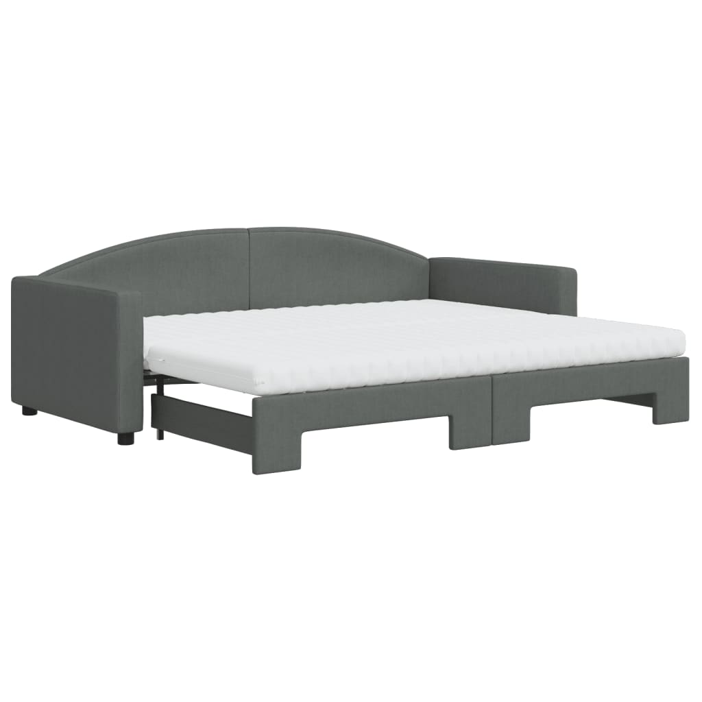 vidaXL Slaapbank onderschuifbed matrassen 90x200 cm stof donkergrijs grijs, foto 3