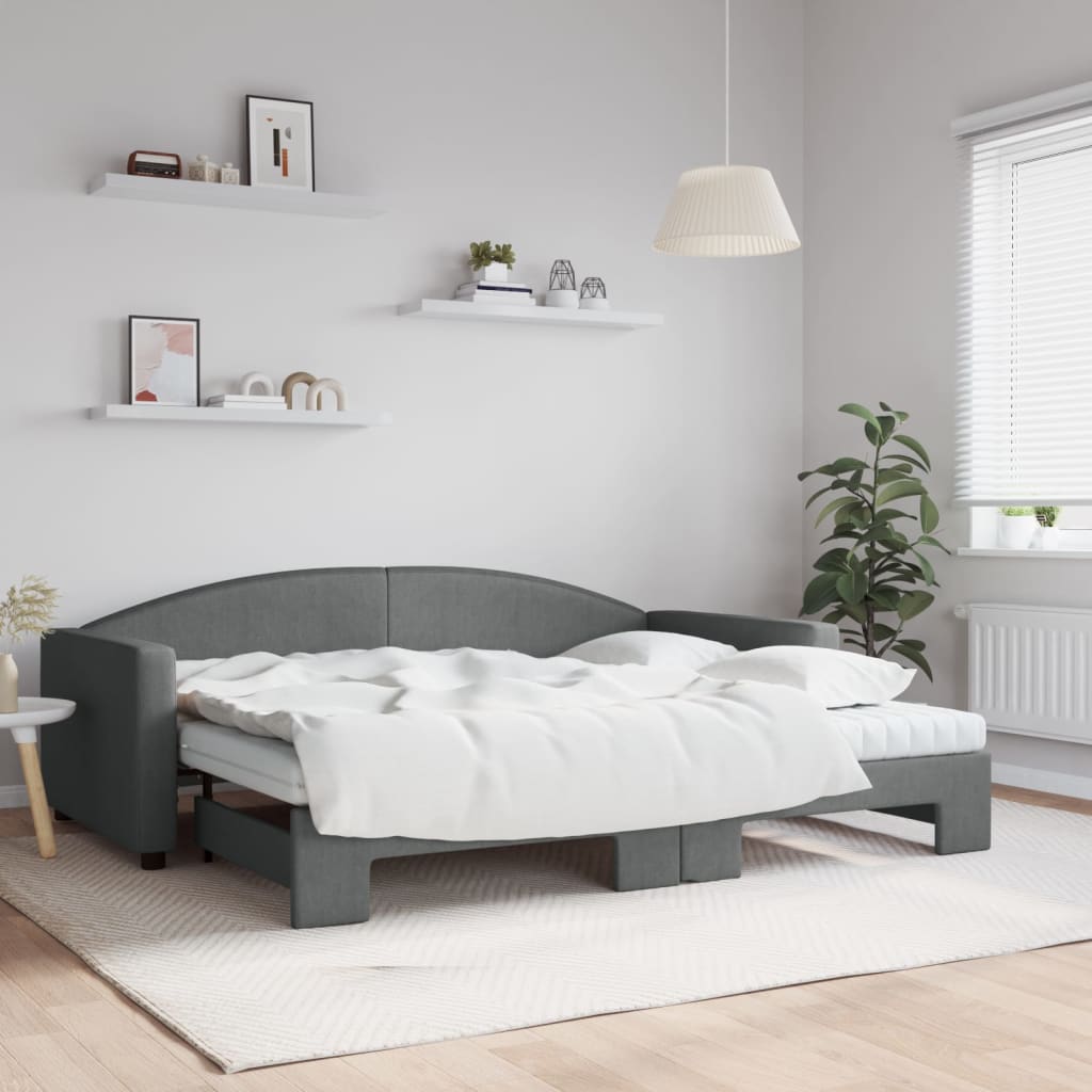 vidaXL daybed med udtræk og madras 90x200 cm stof mørkegrå