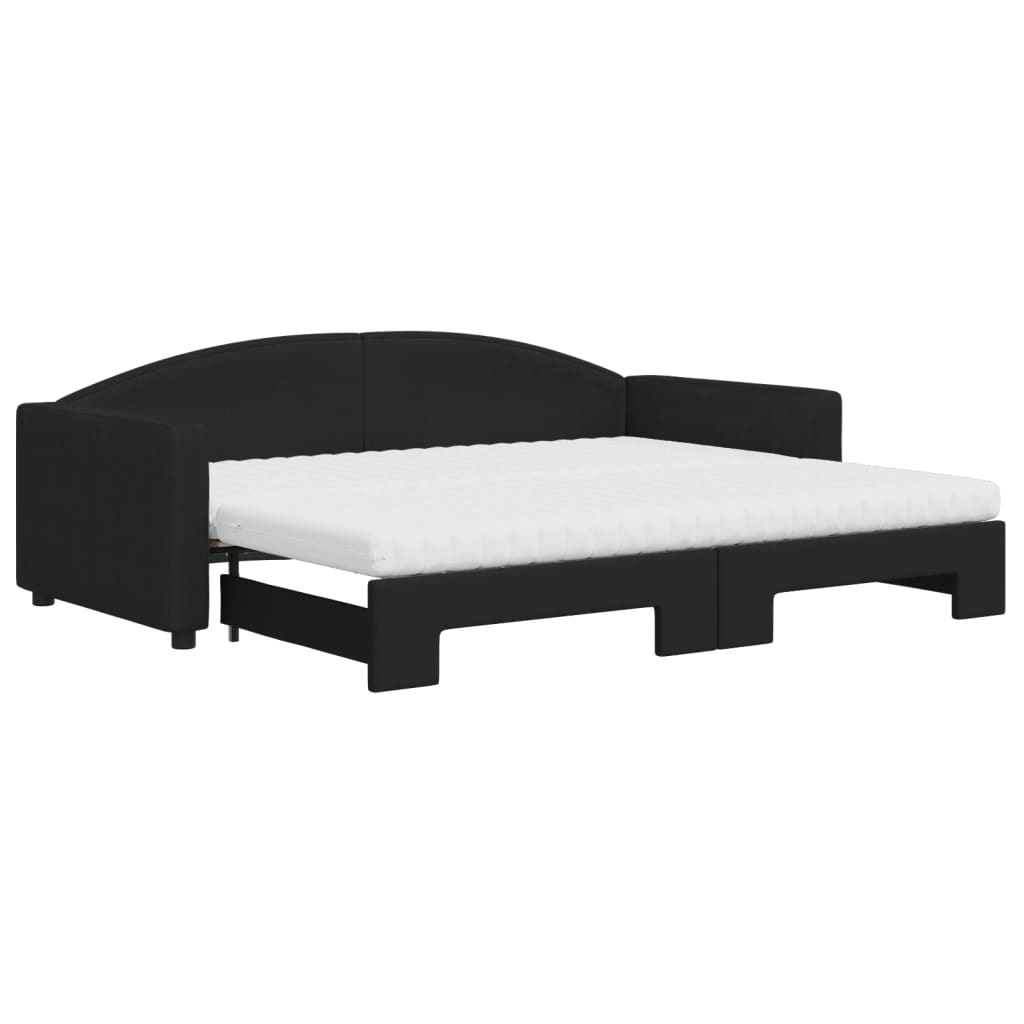 vidaXL Slaapbank met onderschuifbed en matrassen 90x200 cm stof zwart, foto 3