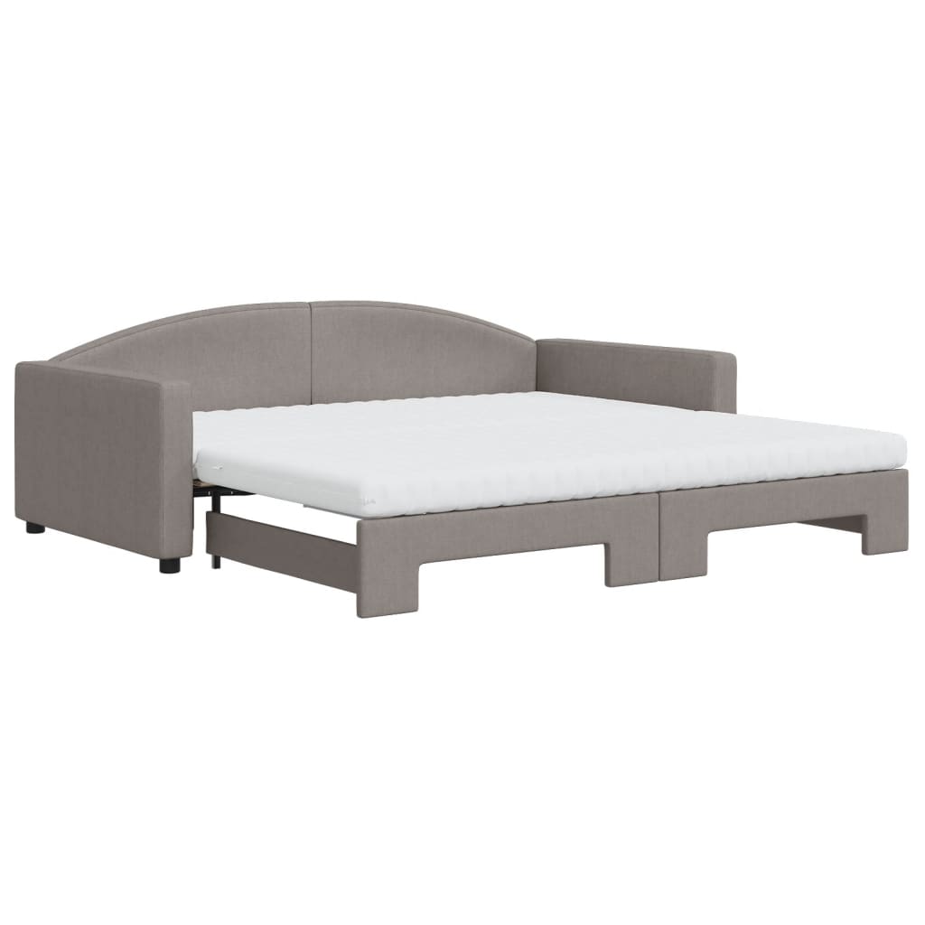 vidaXL Slaapbank met onderschuifbed en matrassen 100x200 cm stof taupe, foto 3