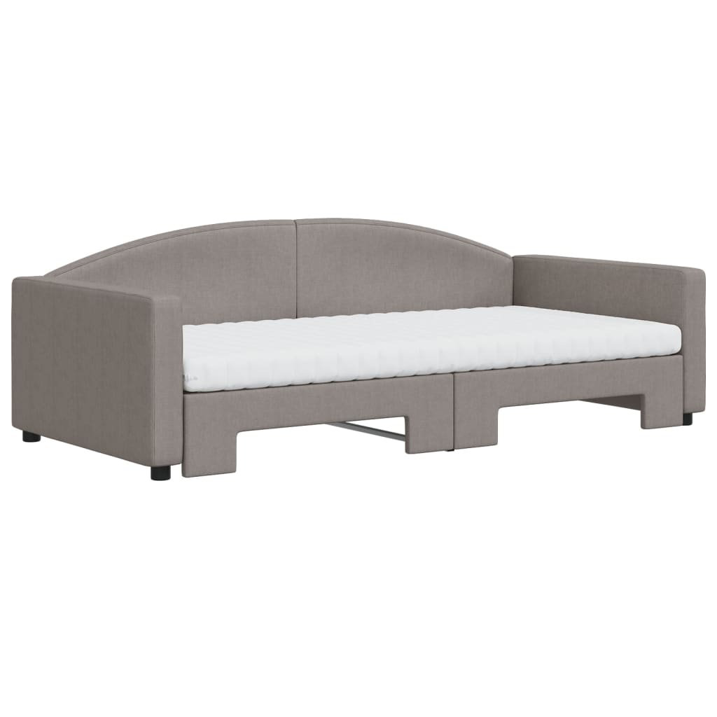vidaXL Slaapbank met onderschuifbed en matrassen 100x200 cm stof taupe afbeelding