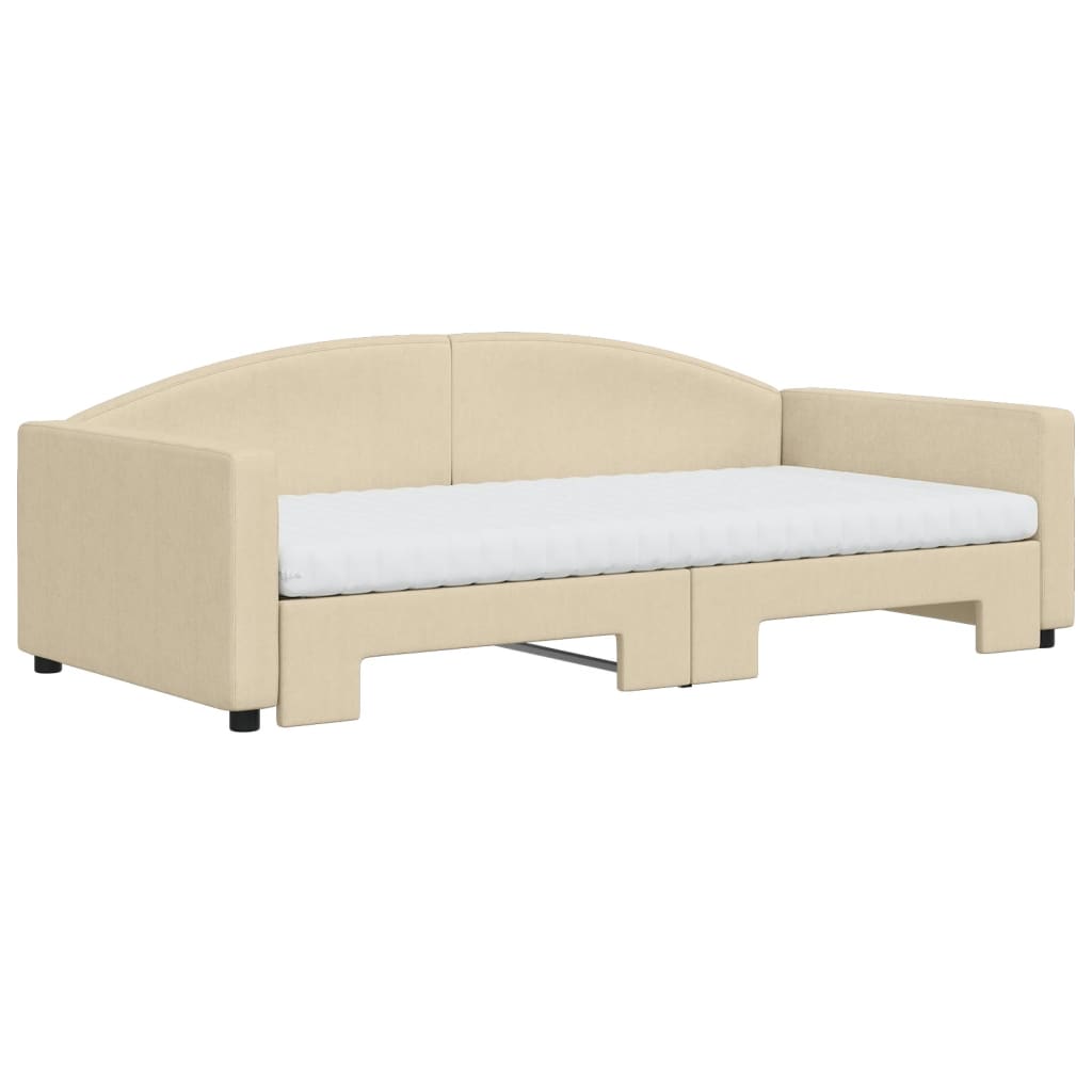 vidaXL Slaapbank met onderschuifbed en matrassen 100x200 cm stof crème afbeelding