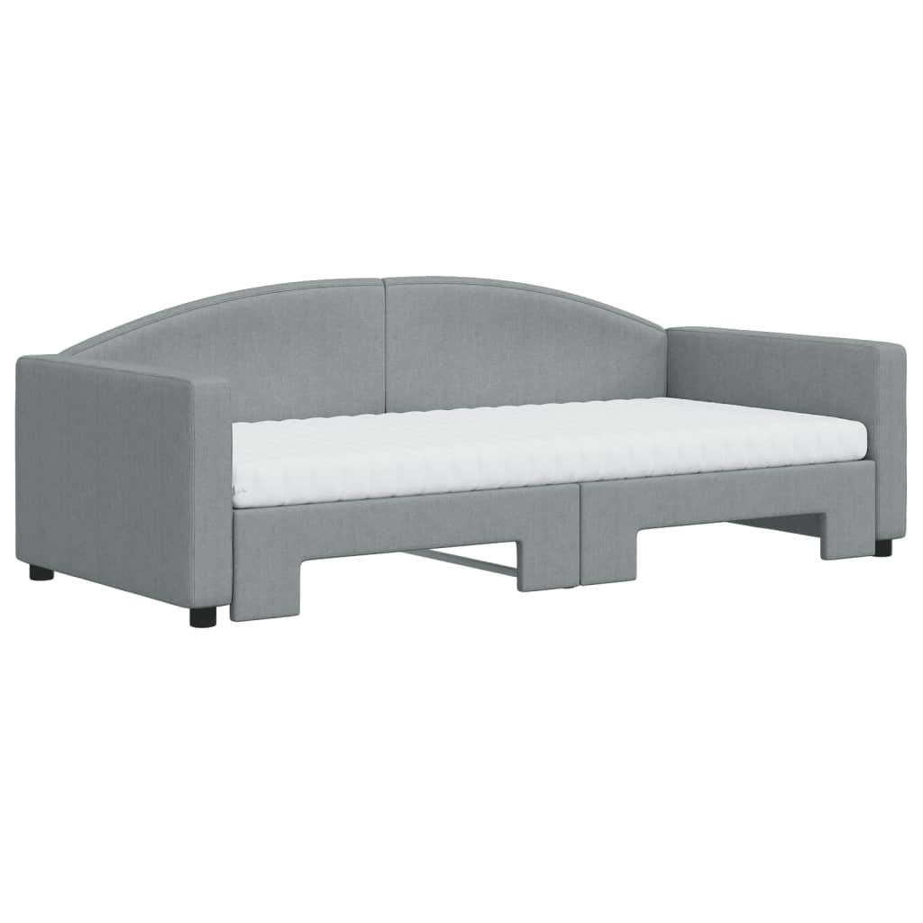 vidaXL Slaapbank onderschuifbed en matrassen 90x190 cm stof lichtgrijs afbeelding