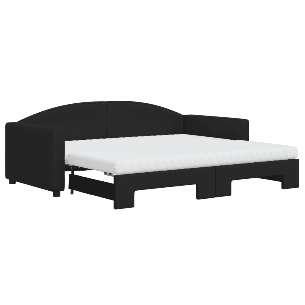 vidaXL Slaapbank met onderschuifbed en matrassen 90x190 cm stof zwart, foto 3