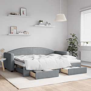 Válenda s přistýlkou a zásuvkami světle šedá 80 x 200 cm textil - obrázek 1