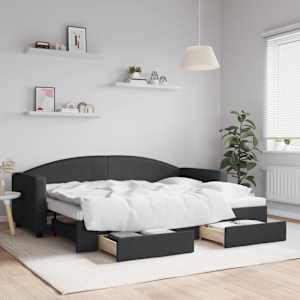 Válenda s přistýlkou a zásuvkami černá 80 x 200 cm textil - obrázek 1