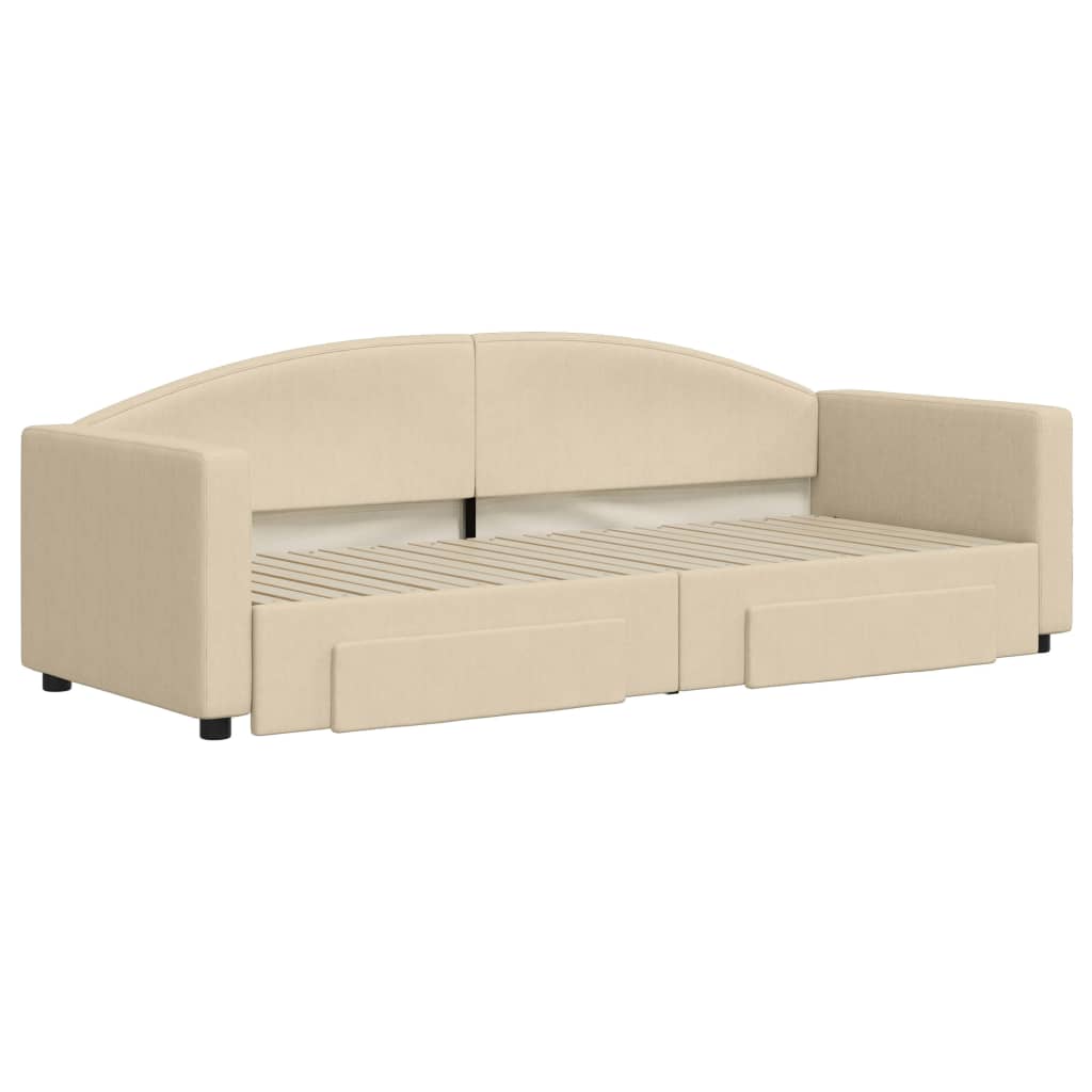 vidaXL Slaapbank met onderschuifbed en lades 80x200 cm stof crèmekleur afbeelding
