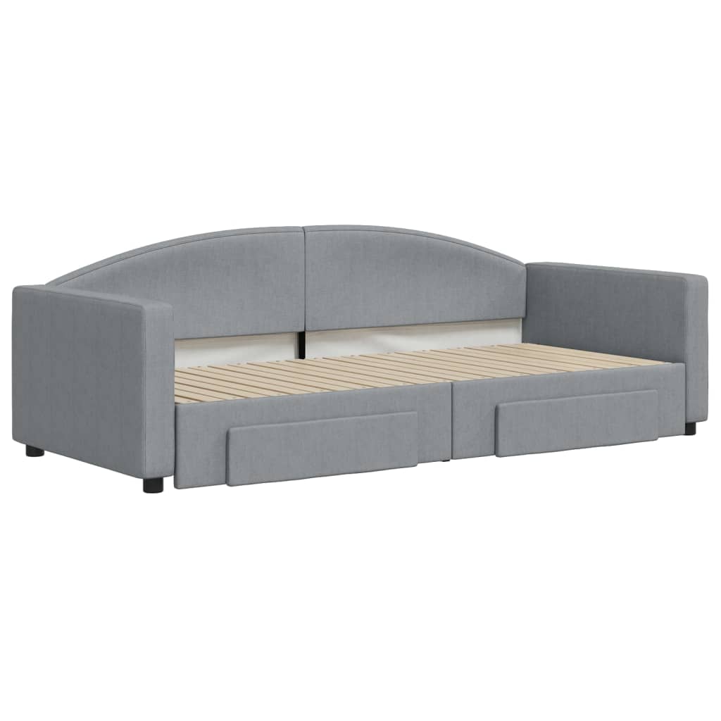 vidaXL Slaapbank met onderschuifbed en lades 90x200 cm stof lichtgrijs afbeelding