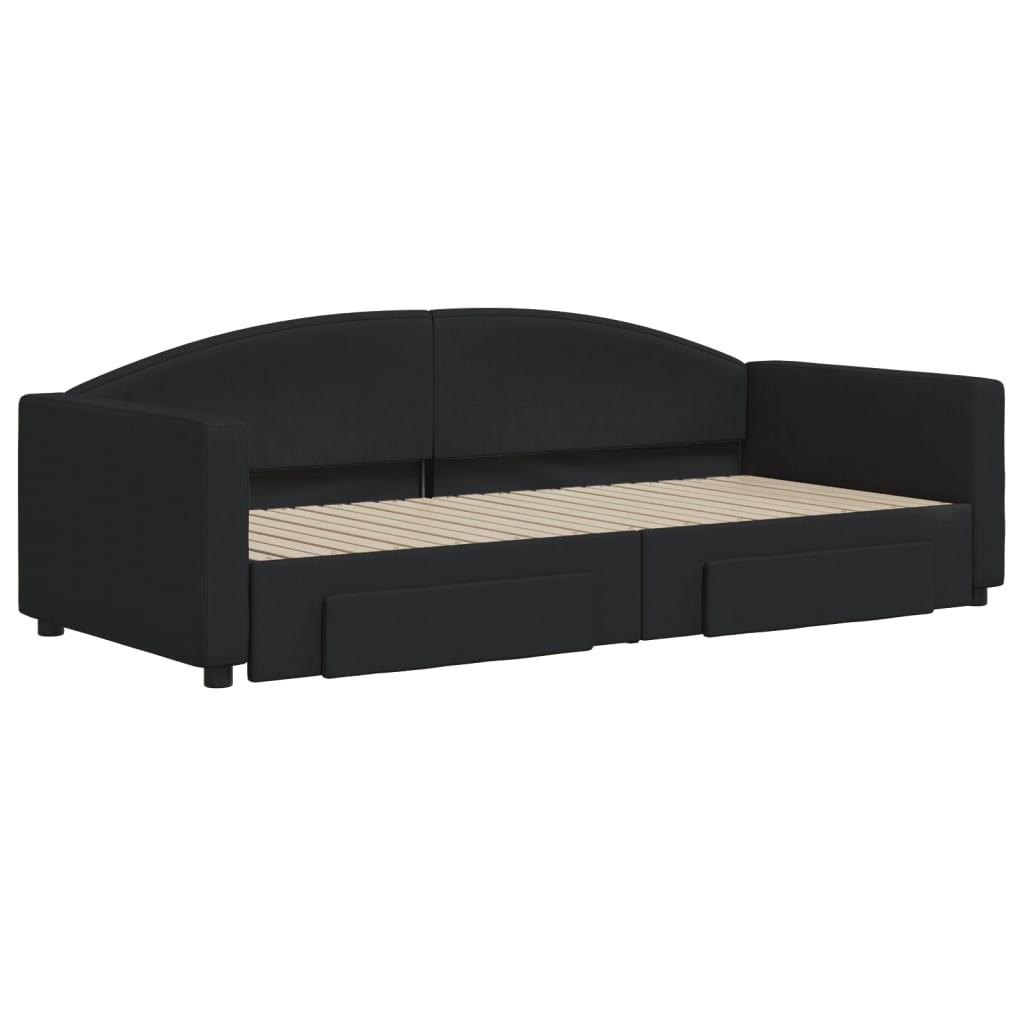 vidaXL Slaapbank met onderschuifbed en lades 90x200 cm stof zwart afbeelding