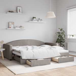 Válenda s přistýlkou a zásuvkami taupe 90 x 200 cm textil - obrázek 1