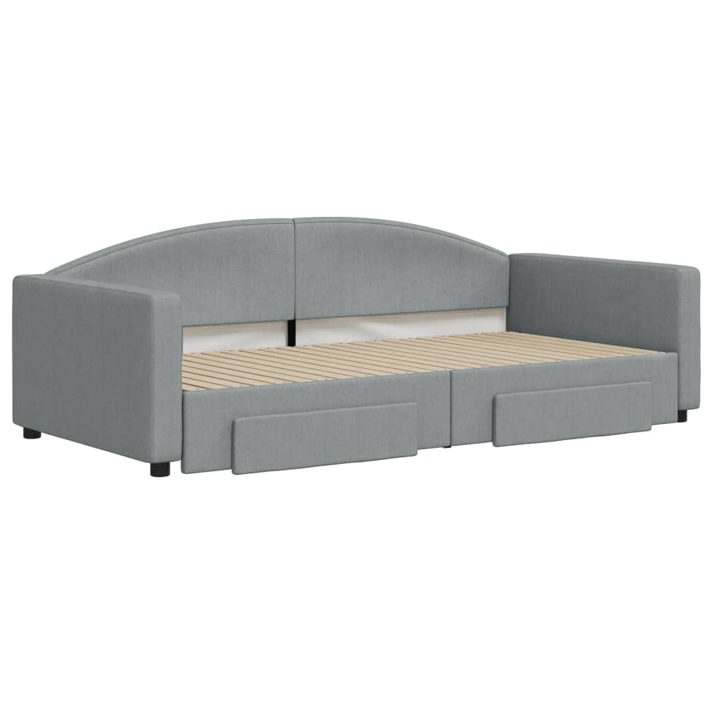 vidaXL Slaapbank onderschuifbed en lades 100x200 cm stof lichtgrijs afbeelding