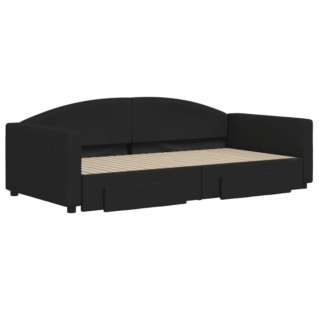 vidaXL Slaapbank met onderschuifbed en lades 100x200 cm stof zwart afbeelding