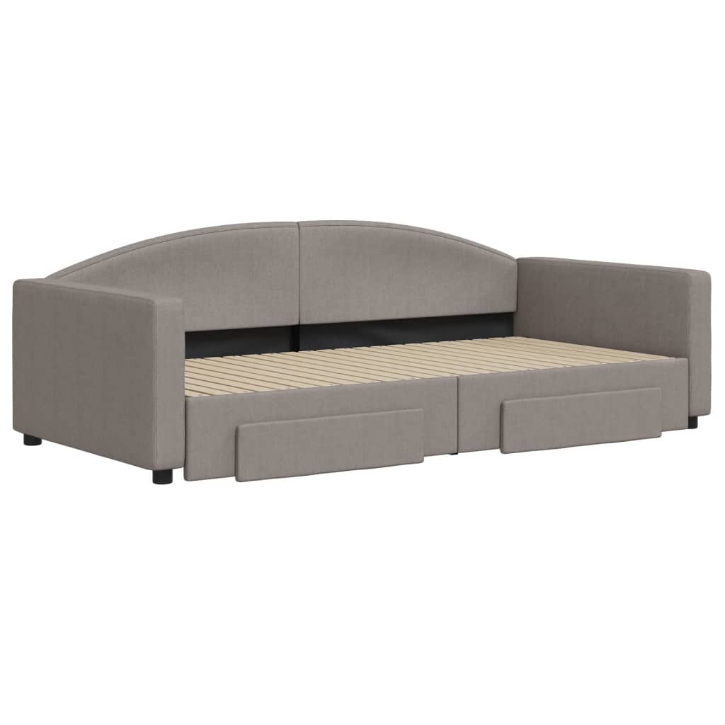 vidaXL Slaapbank met onderschuifbed en lades 100x200 cm stof taupe afbeelding